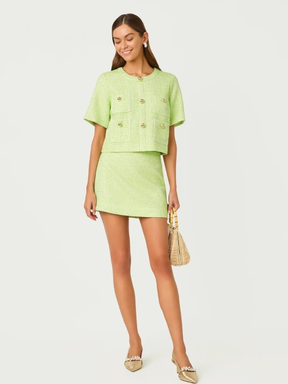 Lilly Pulitzer Irving Top Crocodile Green Fantasy Boucle Size 2